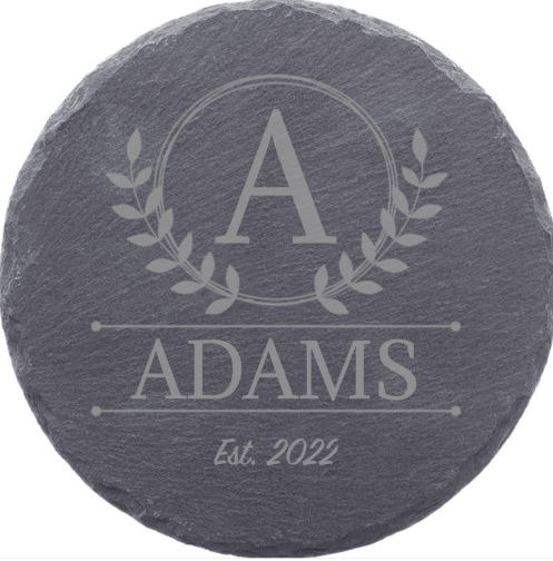 4 Pack Of Round Personalized Slate Coasters | Wedding Gift | Housewarming Party | Wedding Favor | New Home Gift | Engagement Gift | Custom Closing Gift